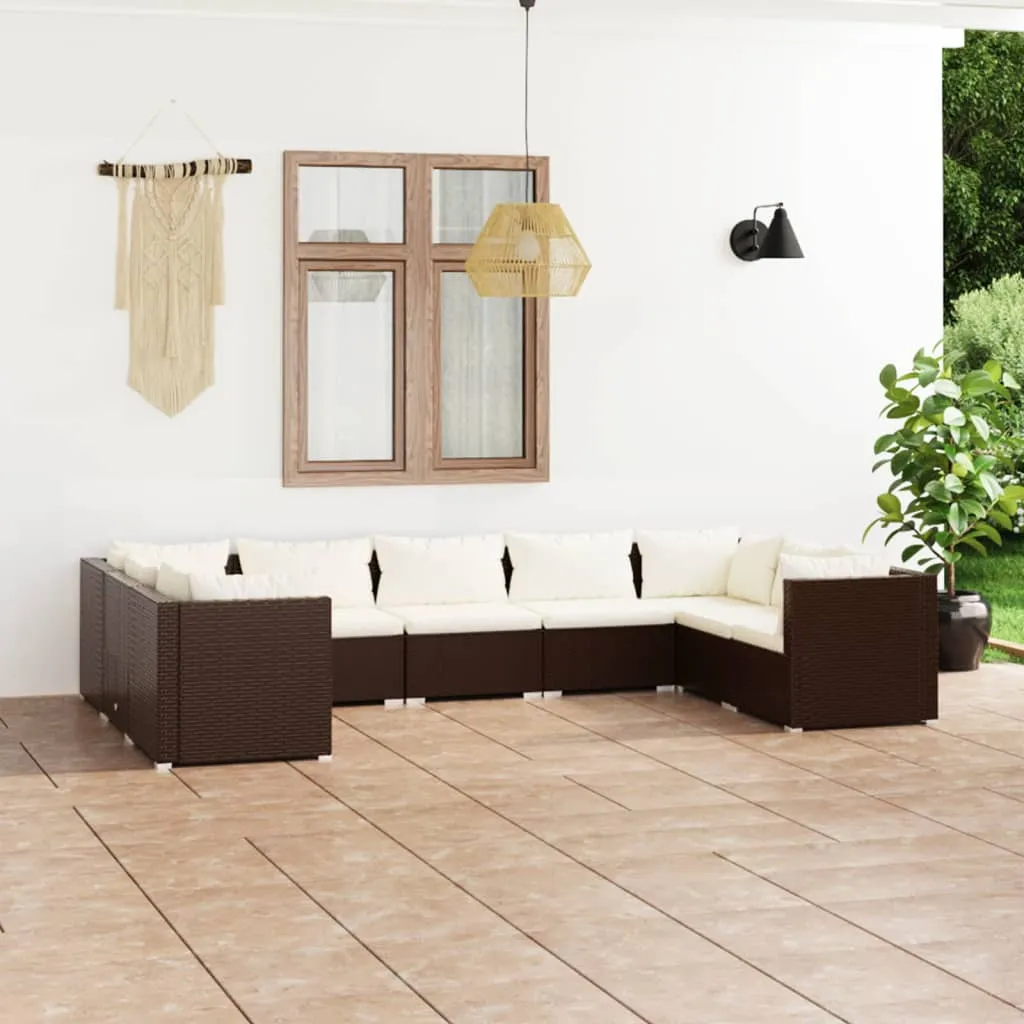 vidaXL Set Divani da Giardino 9 pz con Cuscini in Polyrattan Marrone