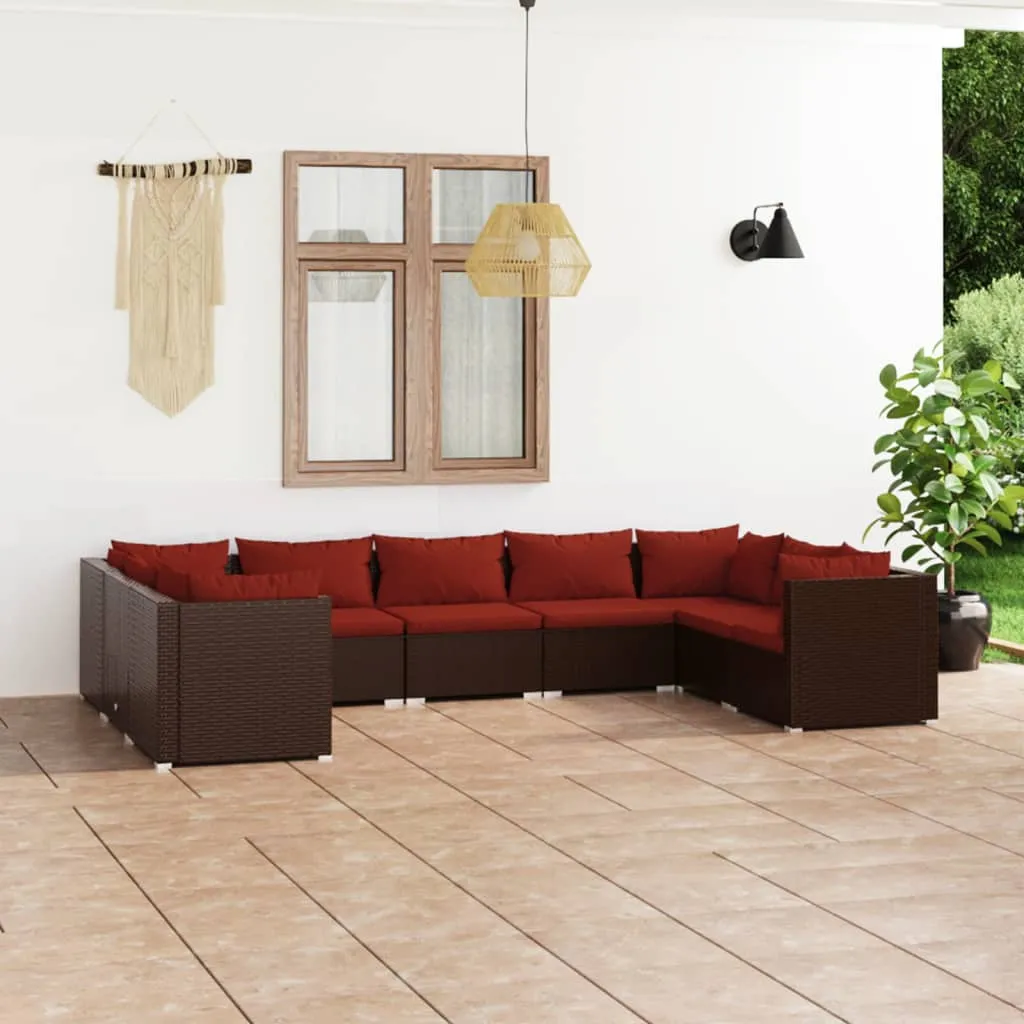 vidaXL Set Divani da Giardino 9 pz con Cuscini in Polyrattan Marrone