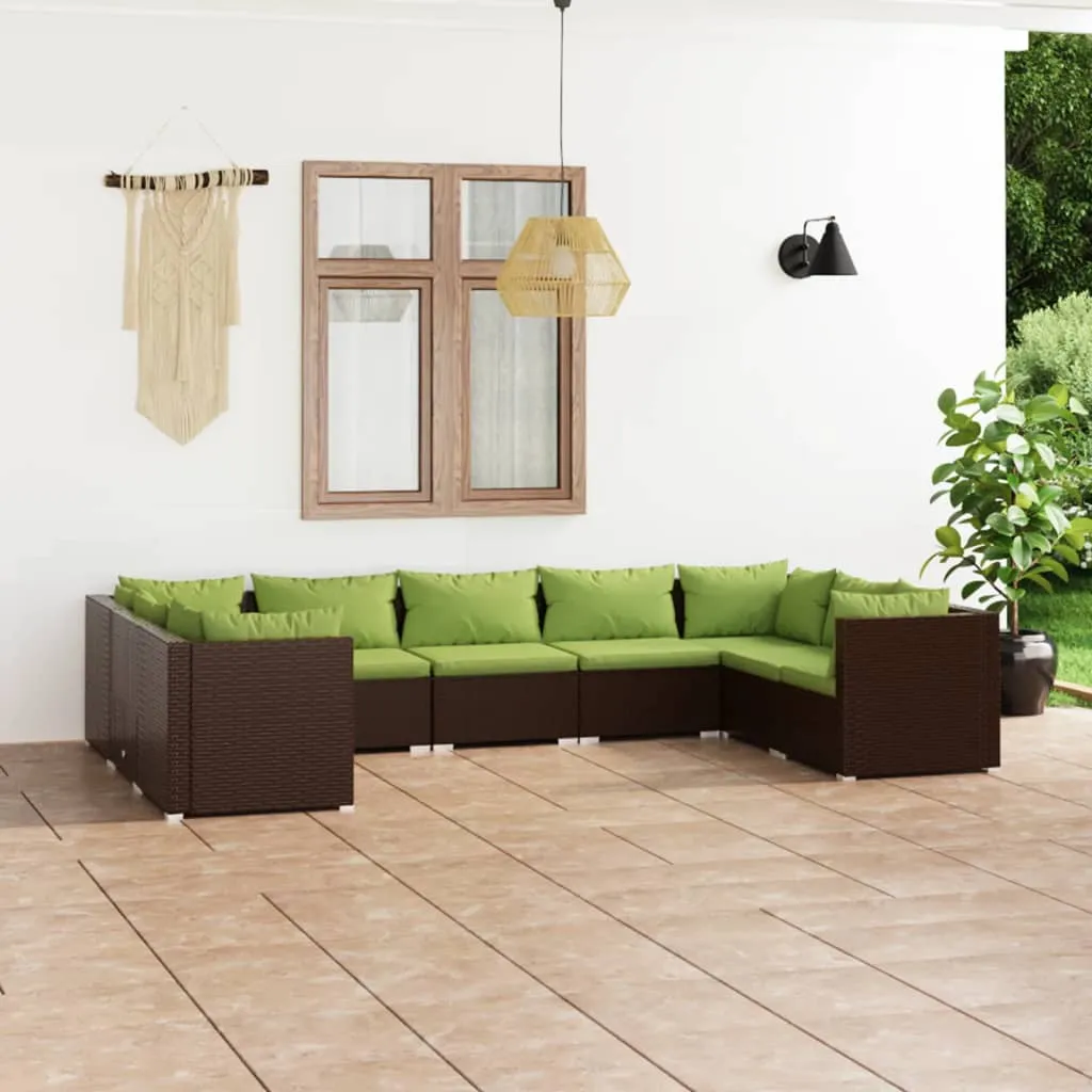 vidaXL Set Divani da Giardino 9 pz con Cuscini in Polyrattan Marrone