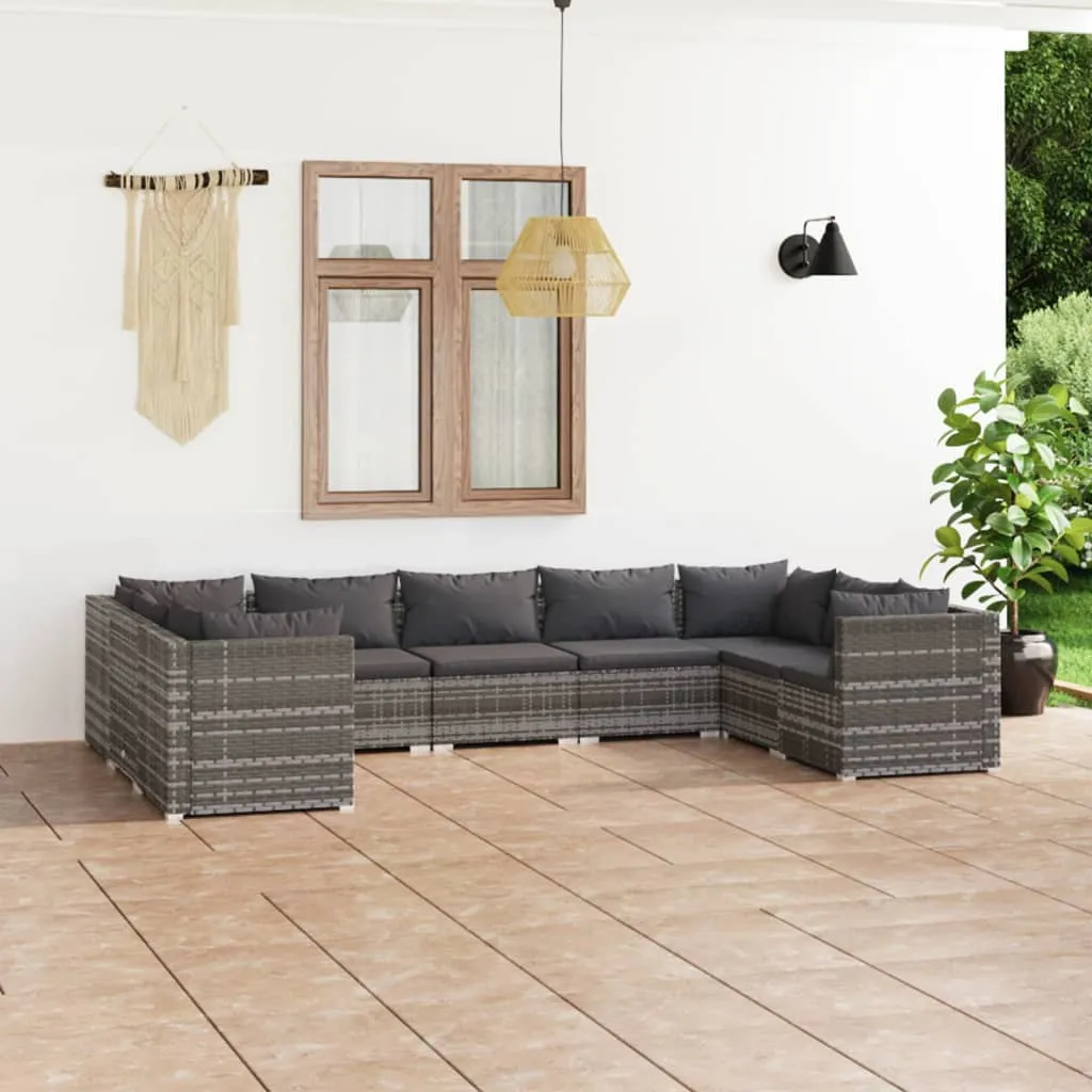 vidaXL Set Divani da Giardino 9 pz con Cuscini in Polyrattan Grigio