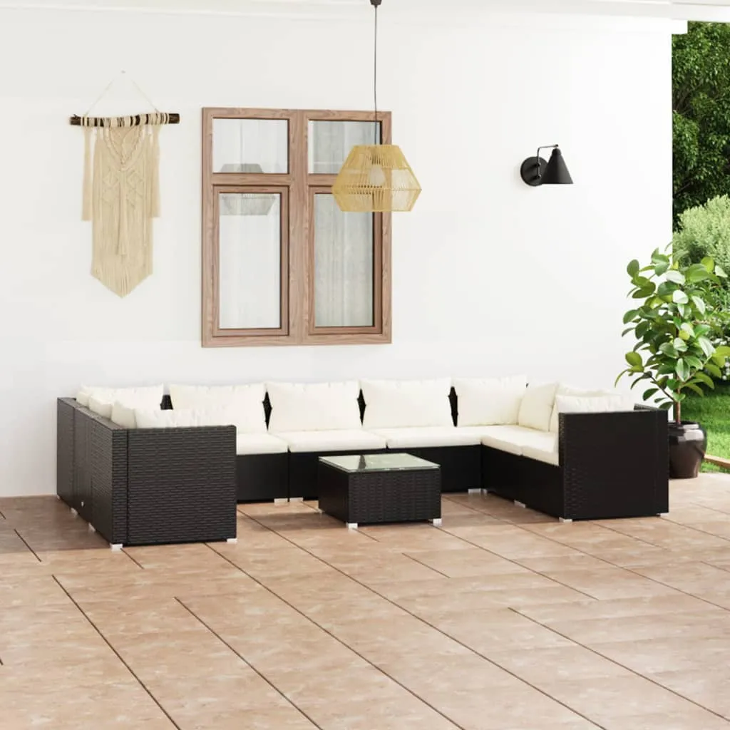 vidaXL Set Divani da Giardino 10 pz con Cuscini in Polyrattan Nero