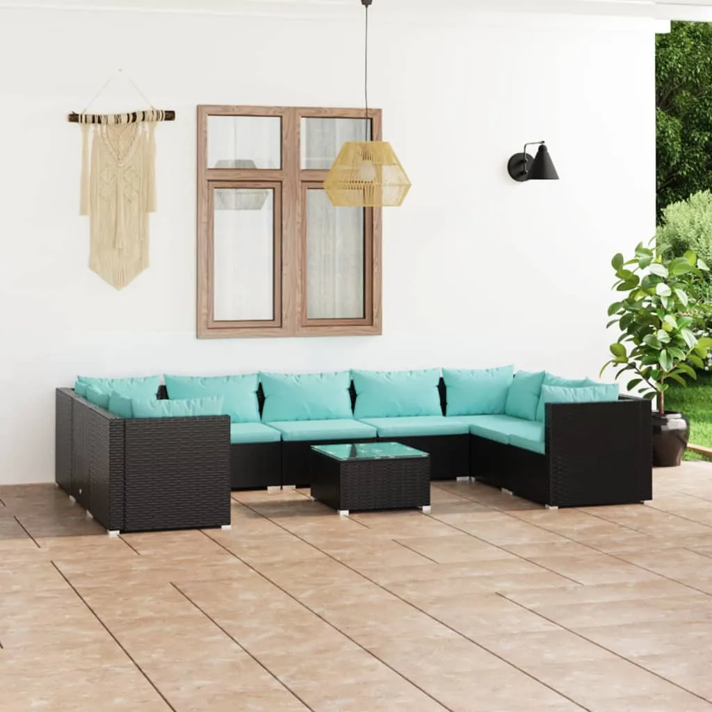 vidaXL Set Divani da Giardino 10 pz con Cuscini in Polyrattan Nero