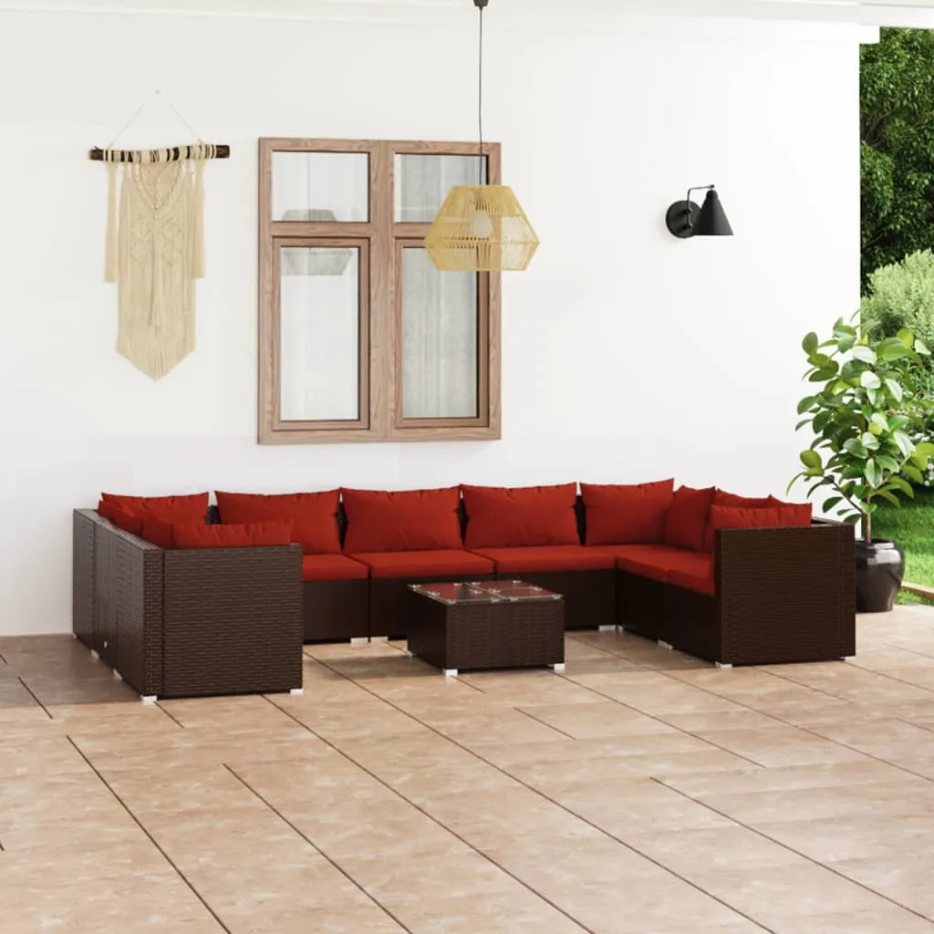 vidaXL Set Divani da Giardino 10 pz con Cuscini in Polyrattan Marrone