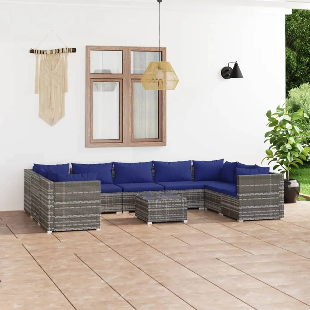 vidaXL Set Divani da Giardino 10 pz con Cuscini in Polyrattan Grigio