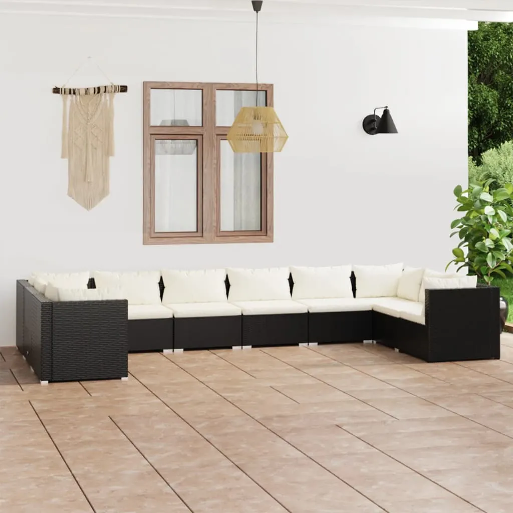 vidaXL Set Divani da Giardino 10 pz con Cuscini in Polyrattan Nero