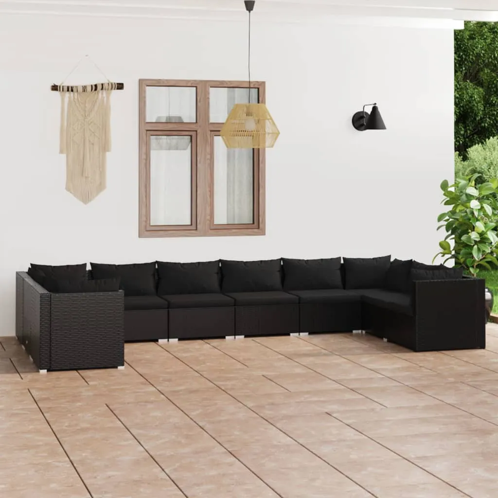 vidaXL Set Divani da Giardino 10 pz con Cuscini in Polyrattan Nero