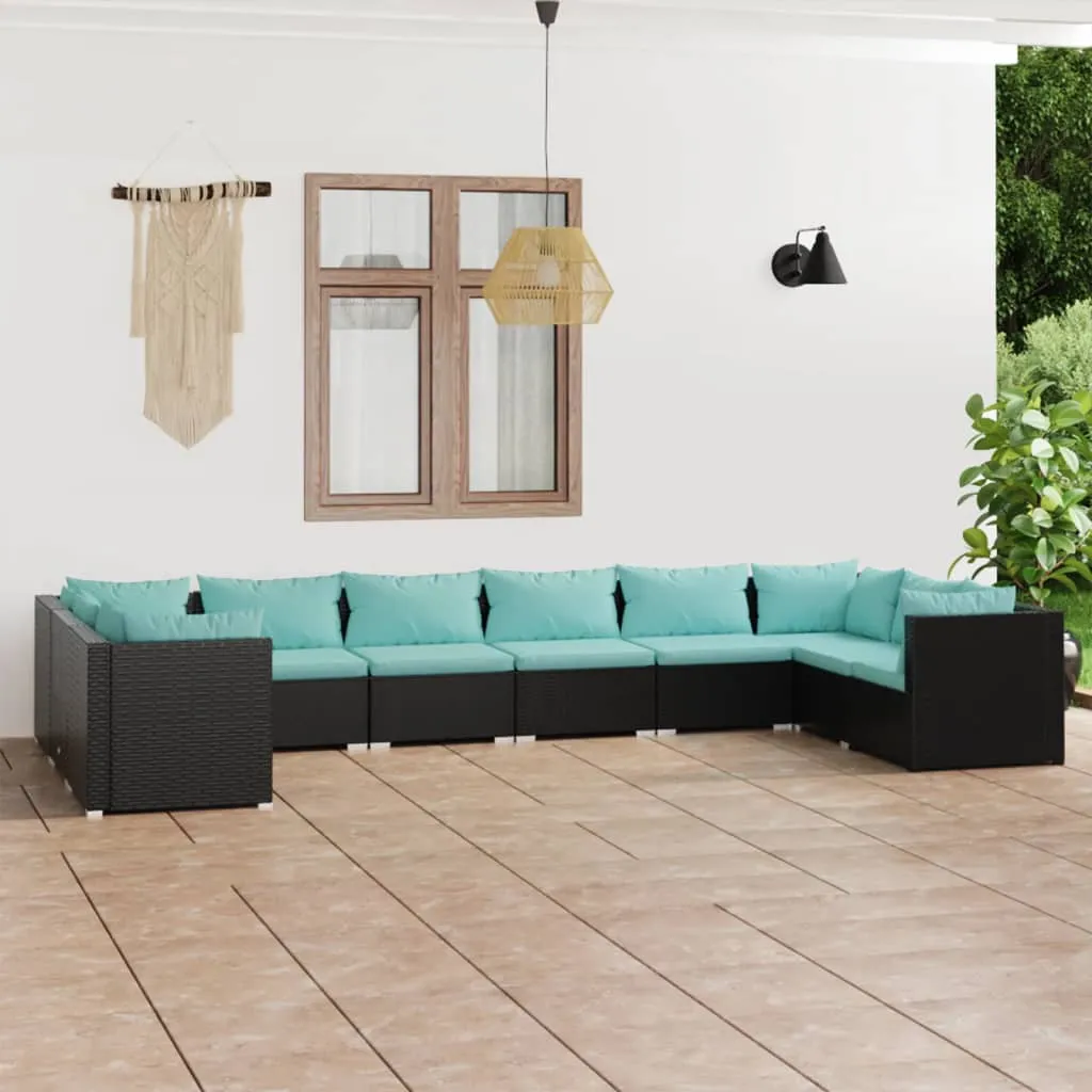 vidaXL Set Divani da Giardino 10 pz con Cuscini in Polyrattan Nero