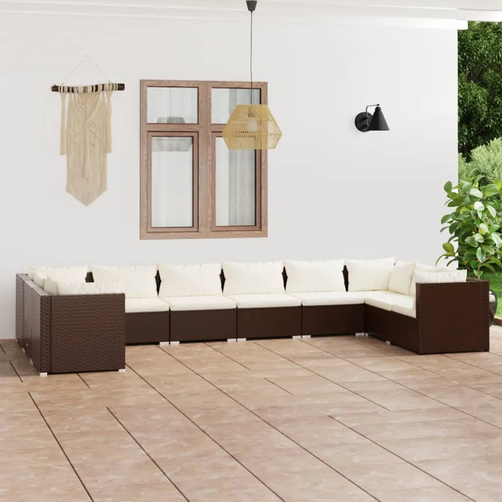 vidaXL Set Divani da Giardino 10 pz con Cuscini in Polyrattan Marrone