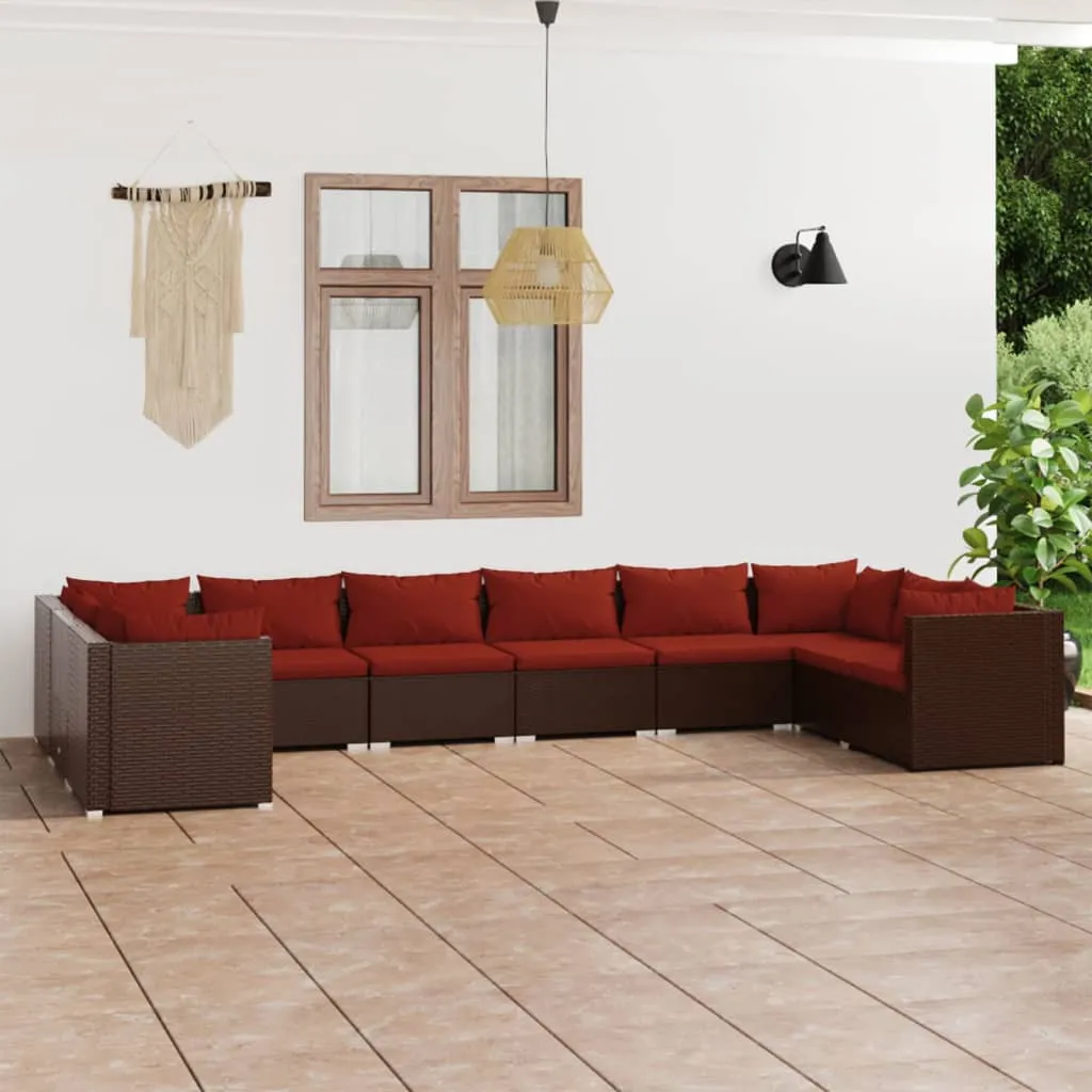 vidaXL Set Divani da Giardino 10 pz con Cuscini in Polyrattan Marrone