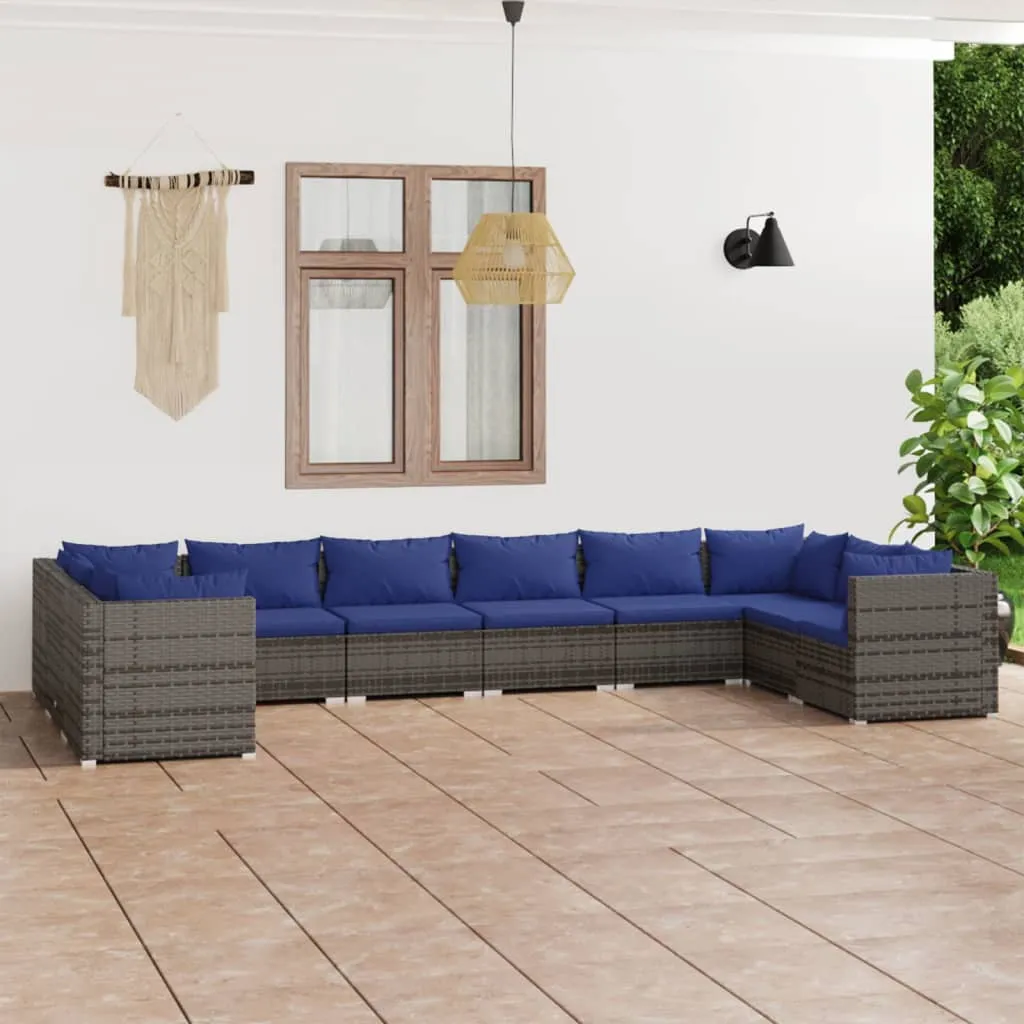 vidaXL Set Divani da Giardino 10 pz con Cuscini in Polyrattan Grigio