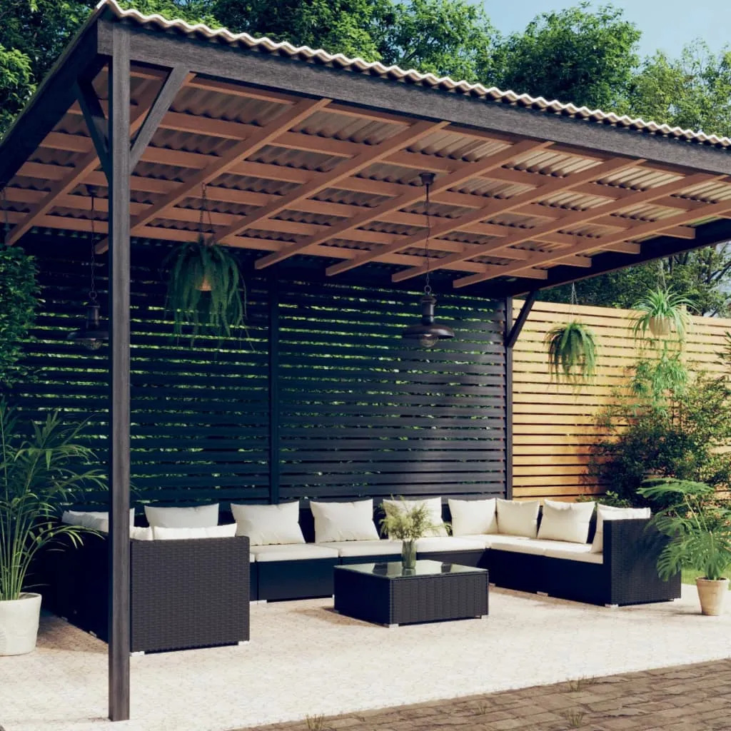 vidaXL Set Divani da Giardino 11 pz con Cuscini in Polyrattan Nero