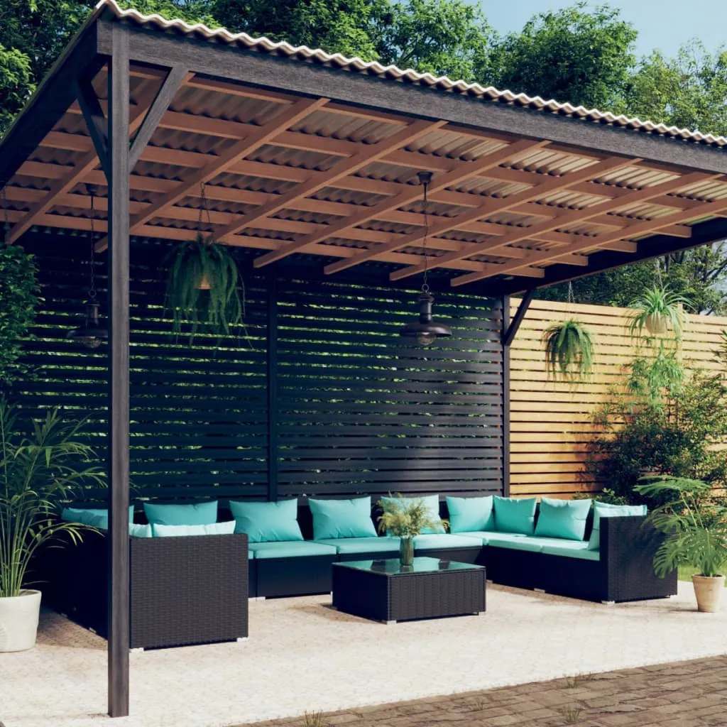 vidaXL Set Divani da Giardino 11 pz con Cuscini in Polyrattan Nero