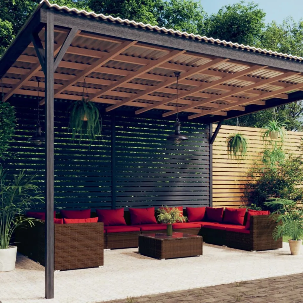 vidaXL Set Divani da Giardino 11 pz con Cuscini in Polyrattan Marrone