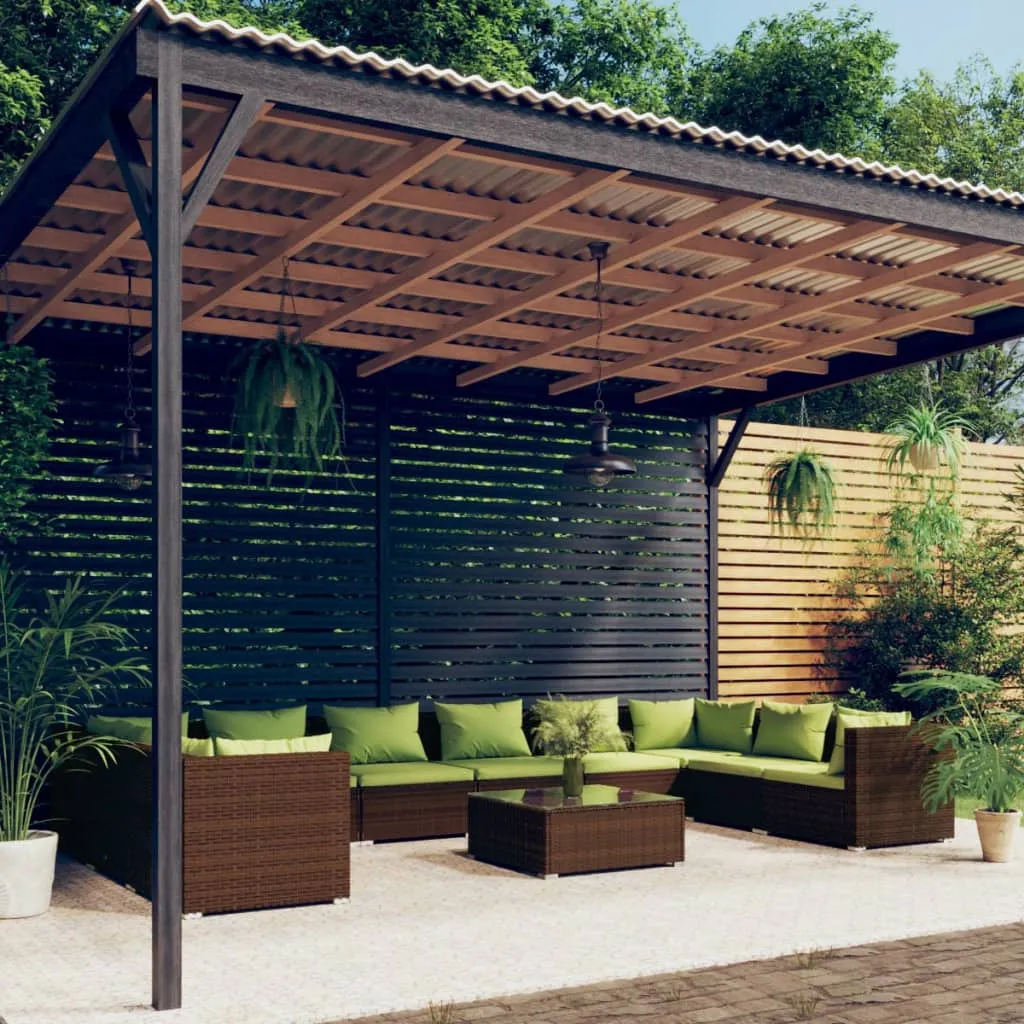 vidaXL Set Divani da Giardino 11 pz con Cuscini in Polyrattan Marrone