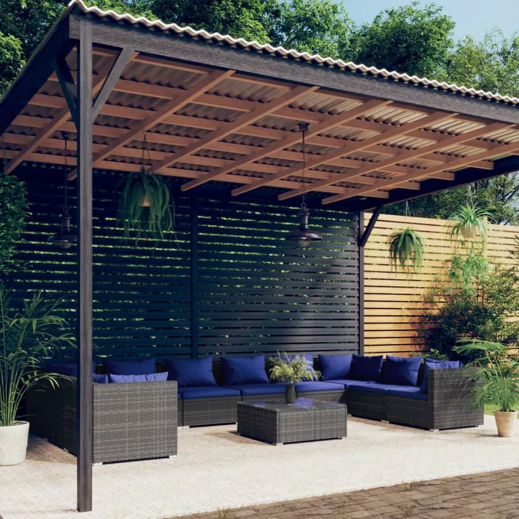 vidaXL Set Divani da Giardino 11 pz con Cuscini in Polyrattan Grigio