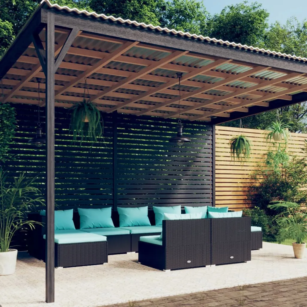 vidaXL Set Divani da Giardino 9 pz con Cuscini in Polyrattan Nero