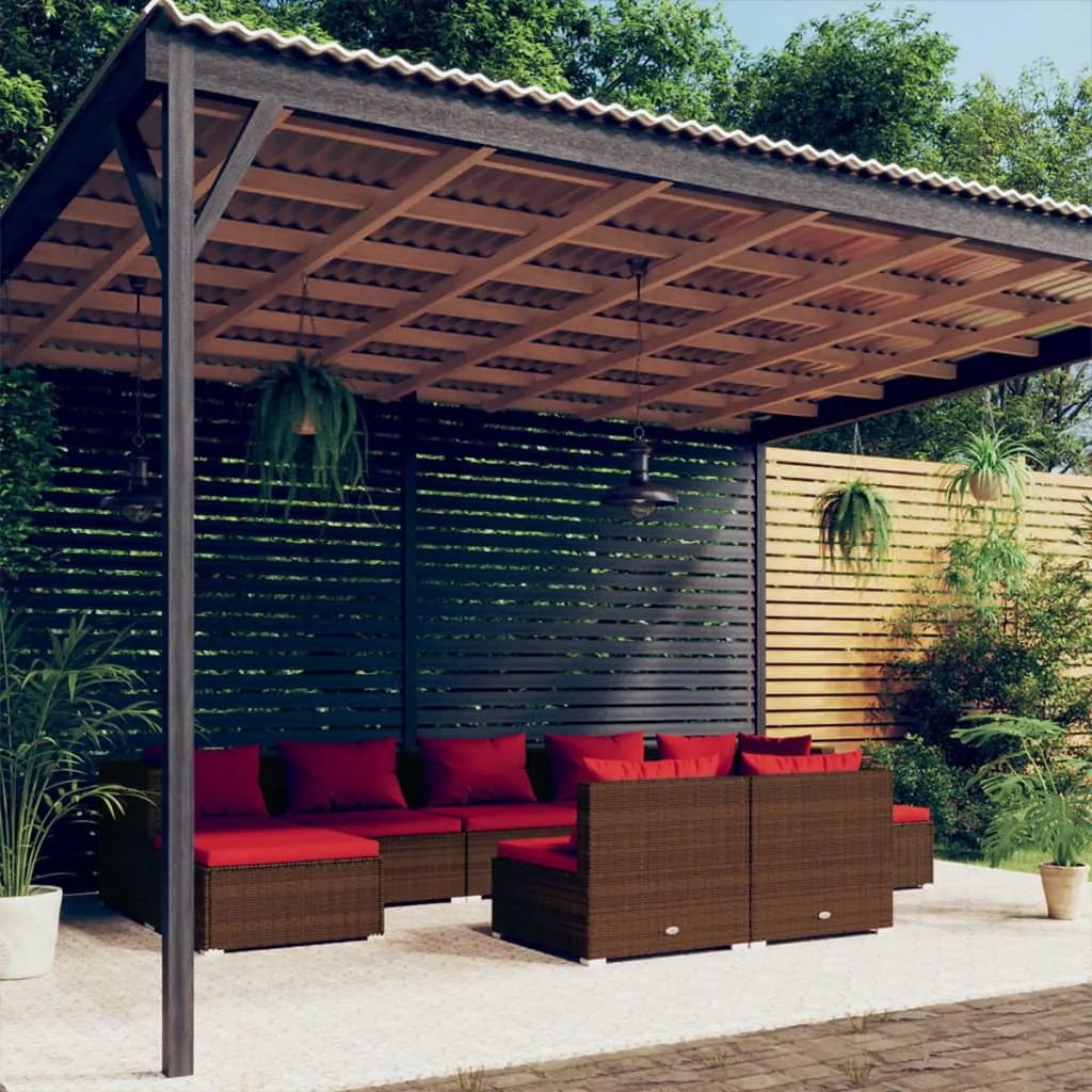 vidaXL Set Divani da Giardino 9 pz con Cuscini in Polyrattan Marrone