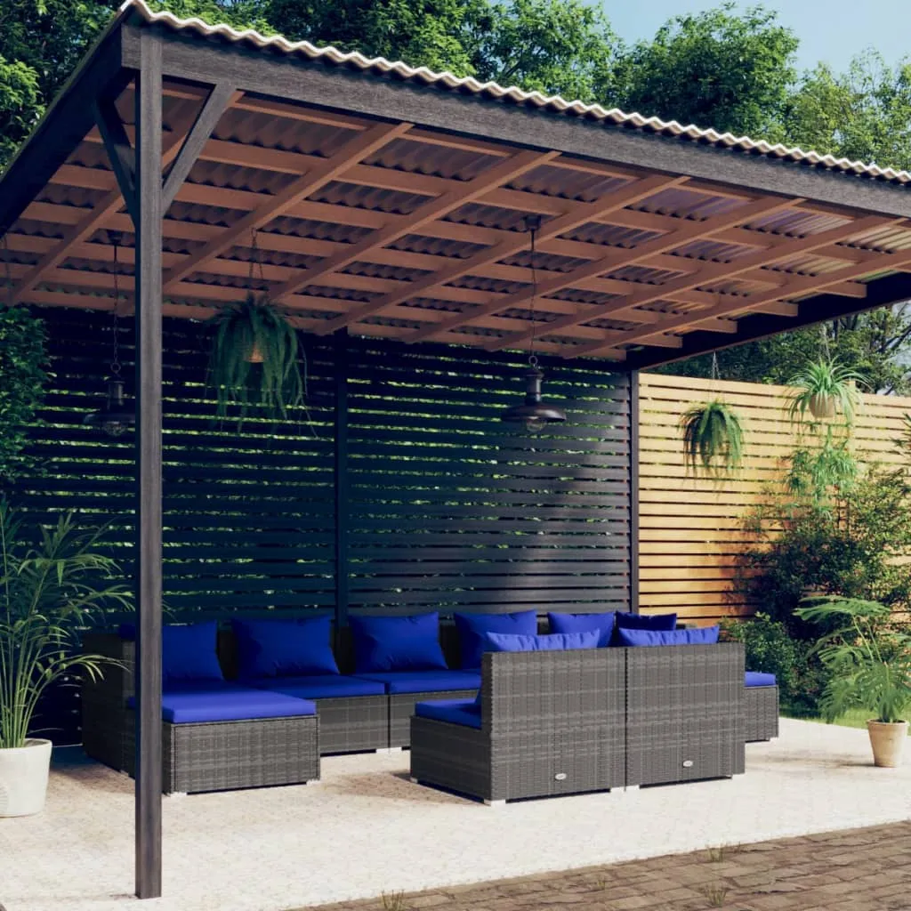 vidaXL Set Divani da Giardino 9 pz con Cuscini in Polyrattan Grigio