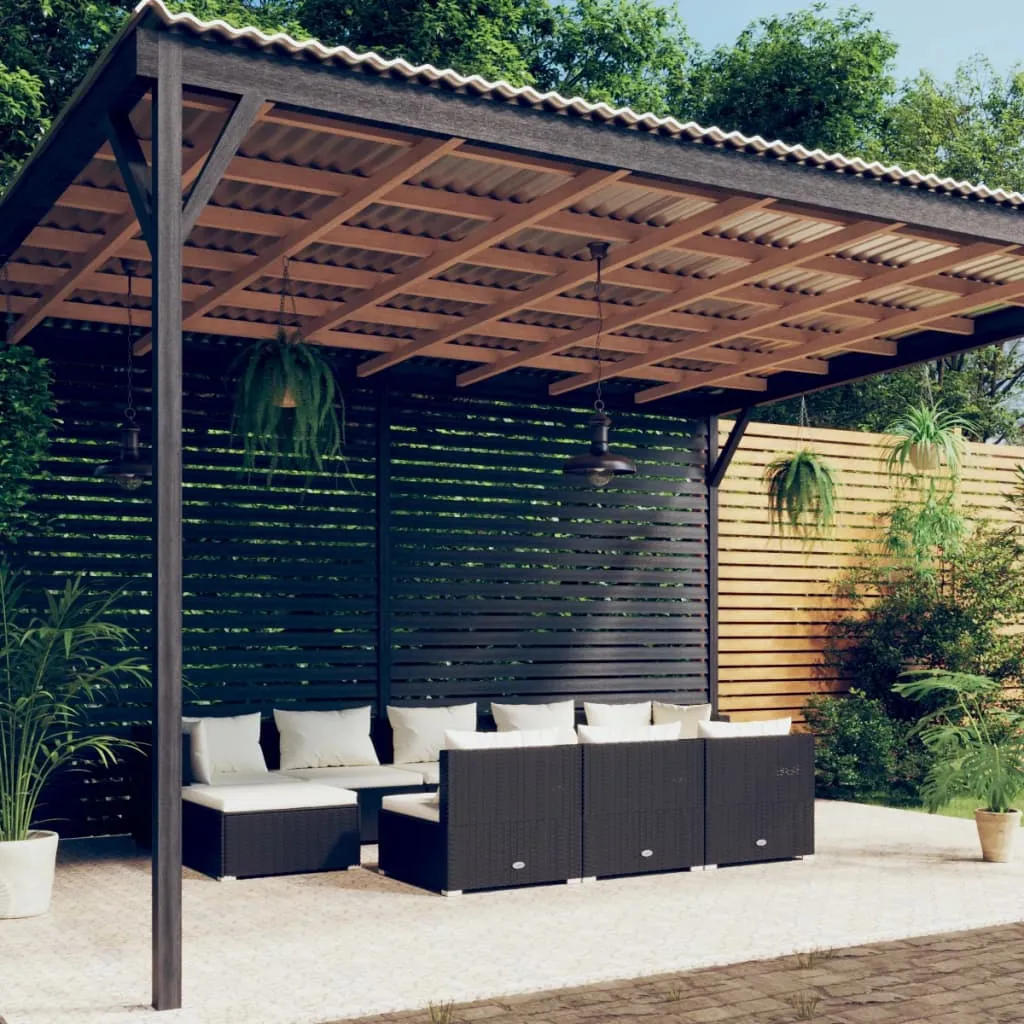 vidaXL Set Divani da Giardino 10 pz con Cuscini in Polyrattan Nero