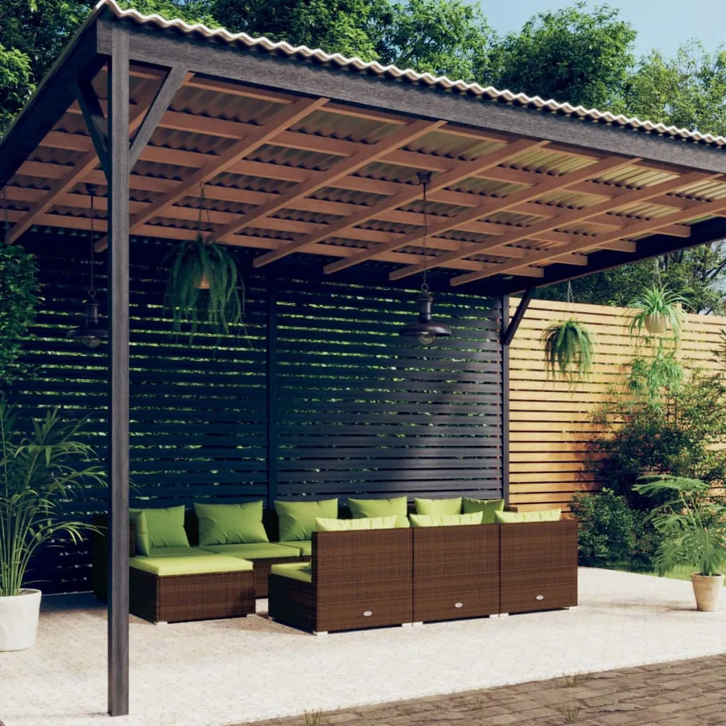 vidaXL Set Divani da Giardino 10 pz con Cuscini in Polyrattan Marrone