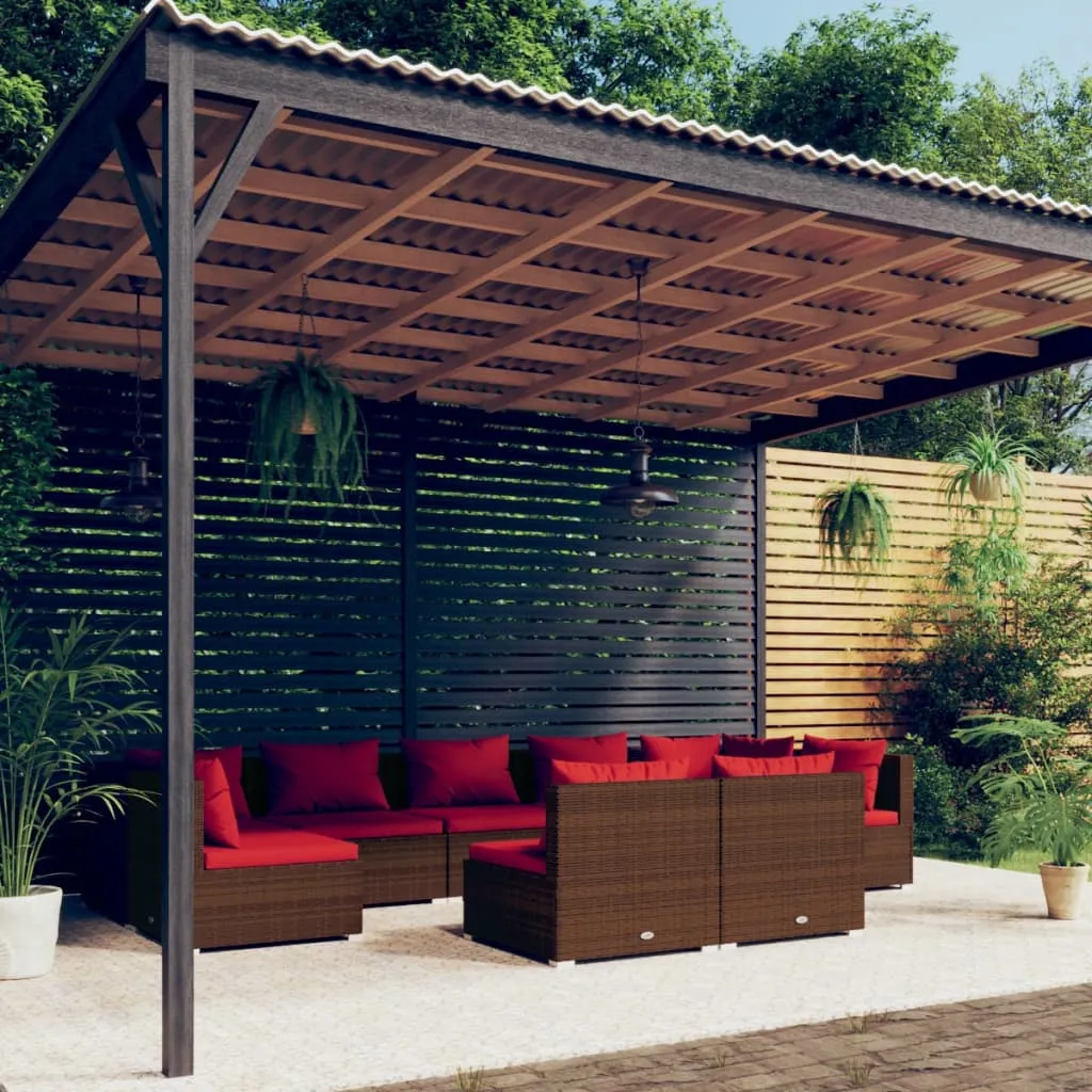 vidaXL Set Divani da Giardino 9 pz con Cuscini in Polyrattan Marrone