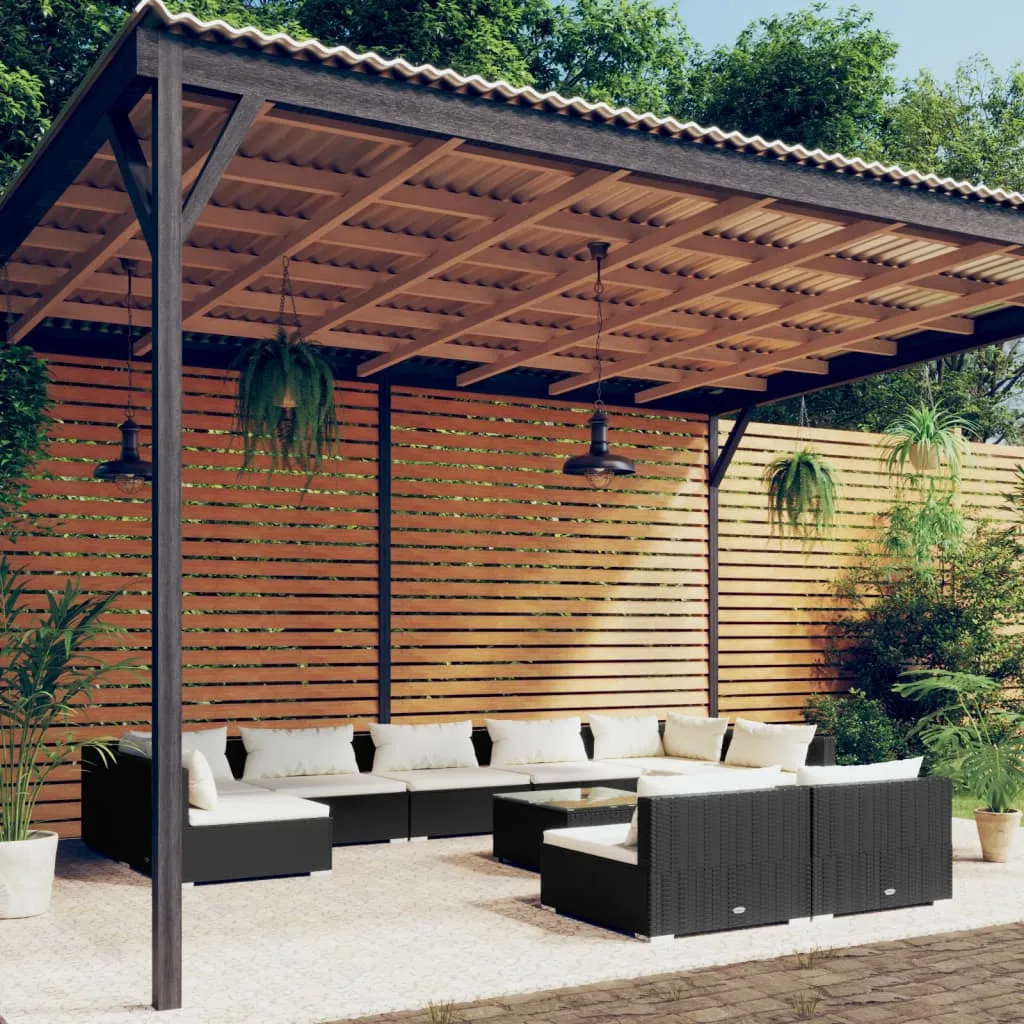 vidaXL Set Divani da Giardino 10 pz con Cuscini in Polyrattan Nero