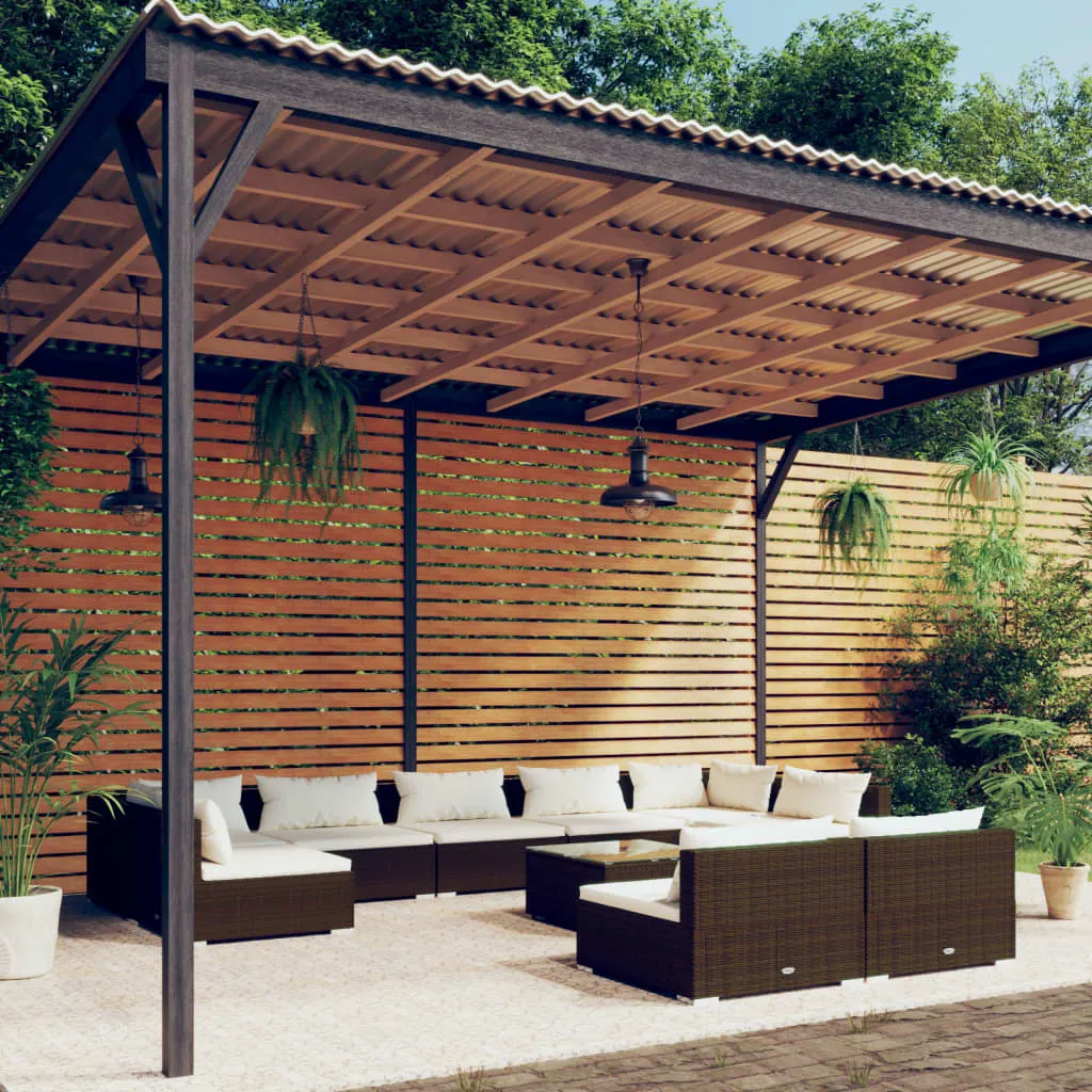 vidaXL Set Divani da Giardino 10 pz con Cuscini in Polyrattan Marrone