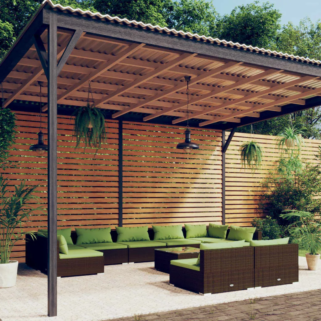 vidaXL Set Divani da Giardino 10 pz con Cuscini in Polyrattan Marrone