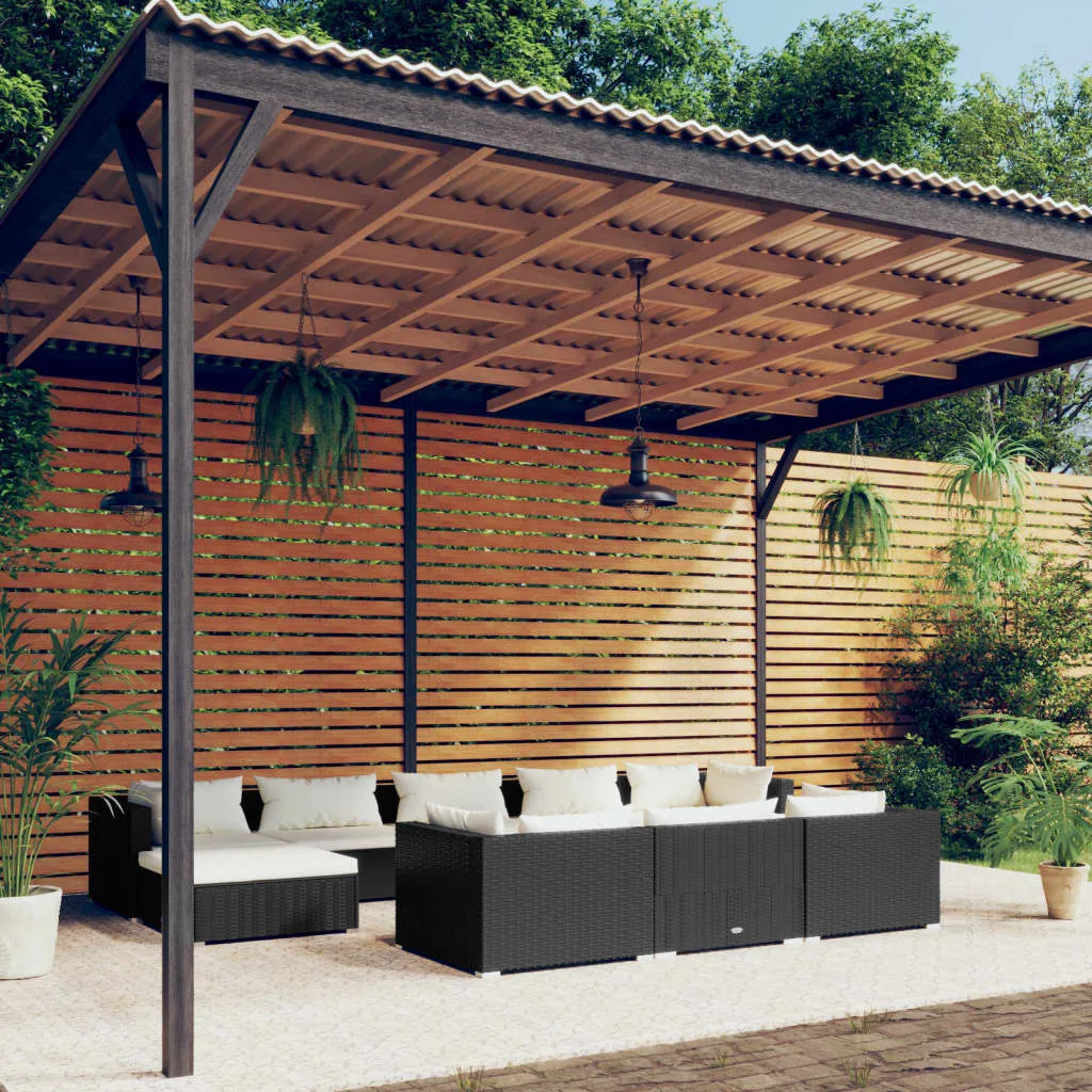 vidaXL Set Divani da Giardino 10 pz con Cuscini in Polyrattan Nero