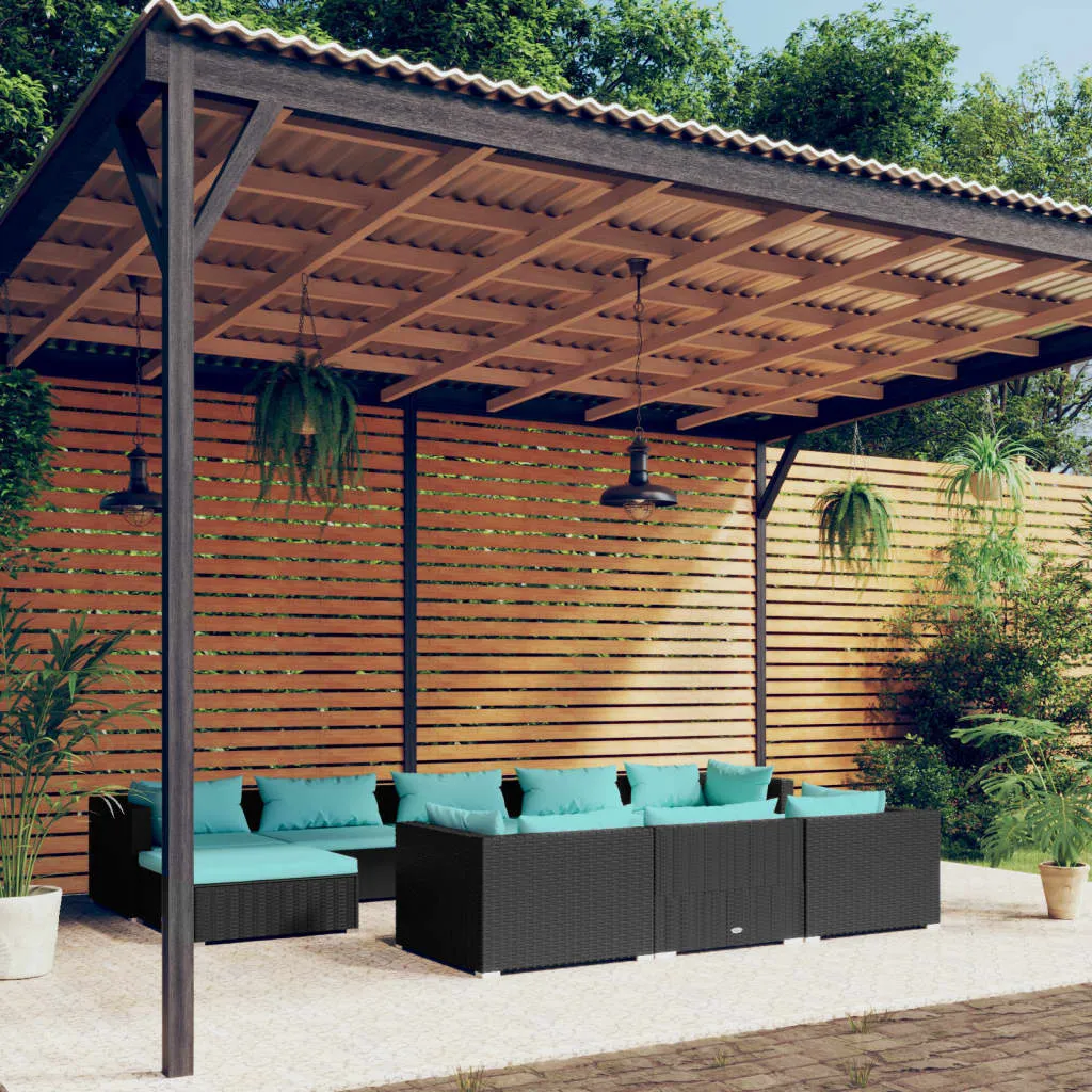 vidaXL Set Divani da Giardino 10 pz con Cuscini in Polyrattan Nero