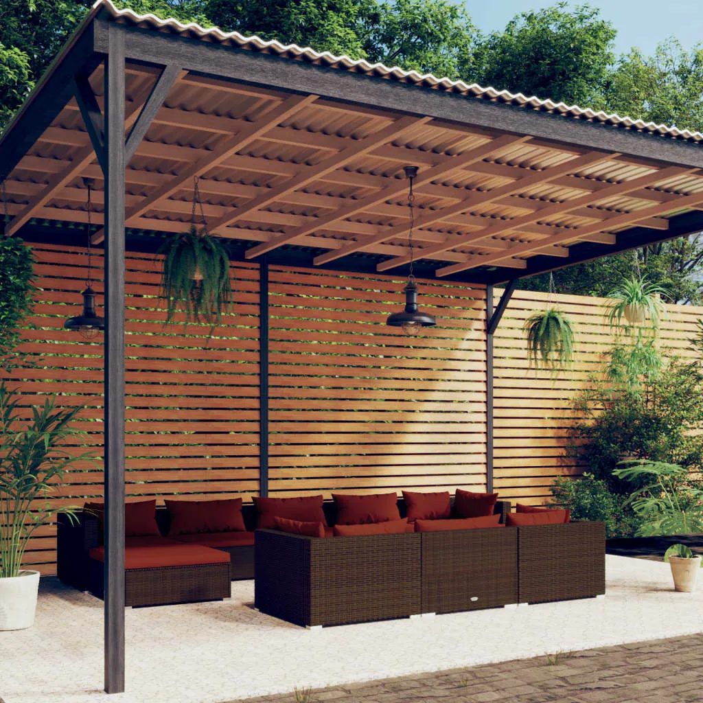 vidaXL Set Divani da Giardino 10 pz con Cuscini in Polyrattan Marrone