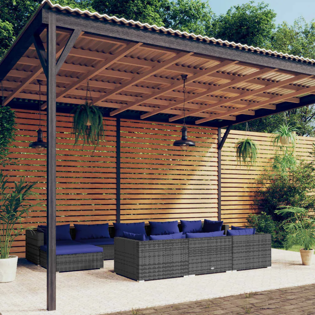 vidaXL Set Divani da Giardino 10 pz con Cuscini in Polyrattan Grigio