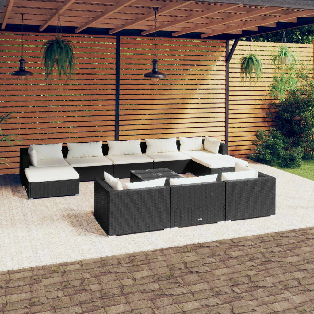 vidaXL Set Divani da Giardino 11 pz con Cuscini in Polyrattan Nero