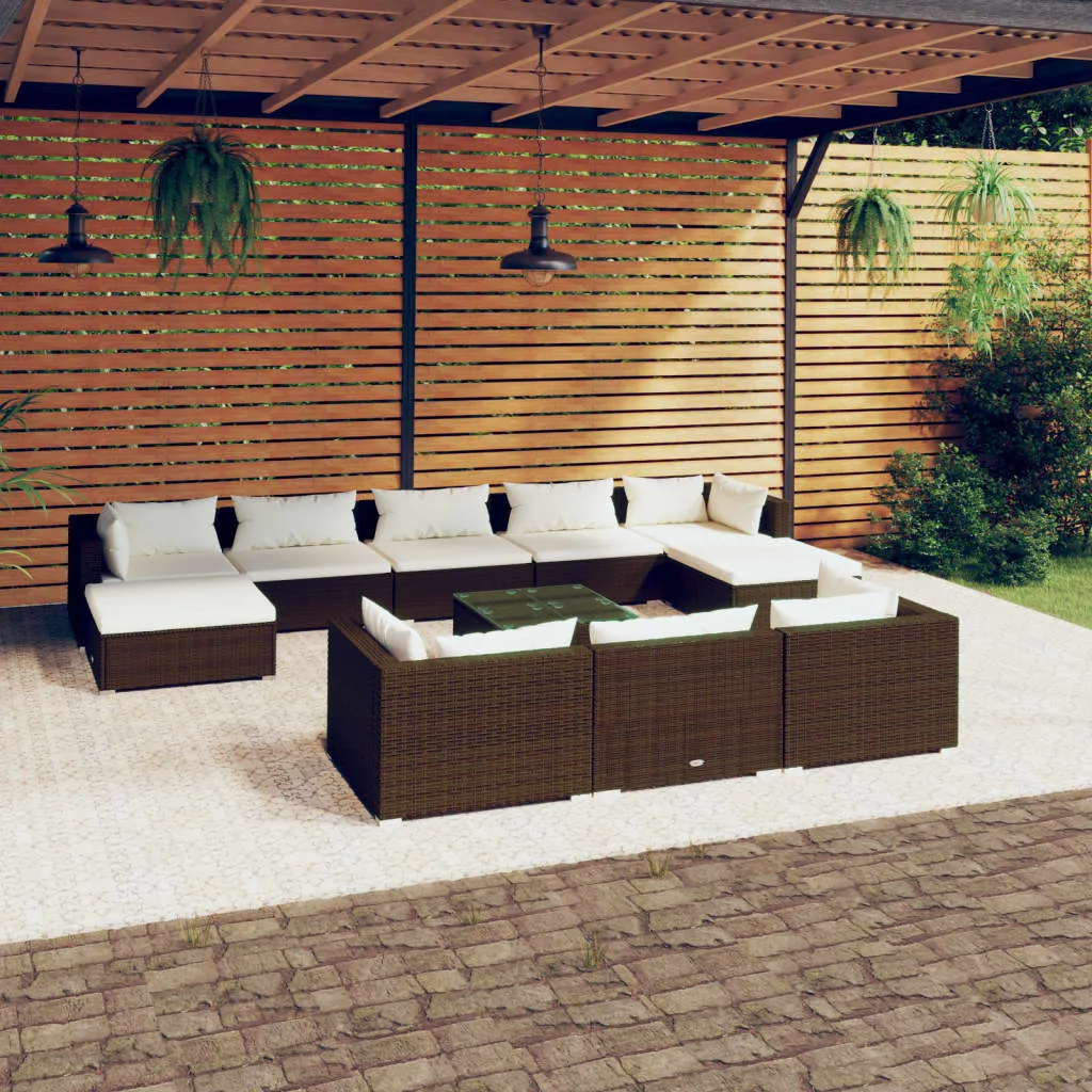 vidaXL Set Divani da Giardino 11 pz con Cuscini in Polyrattan Marrone