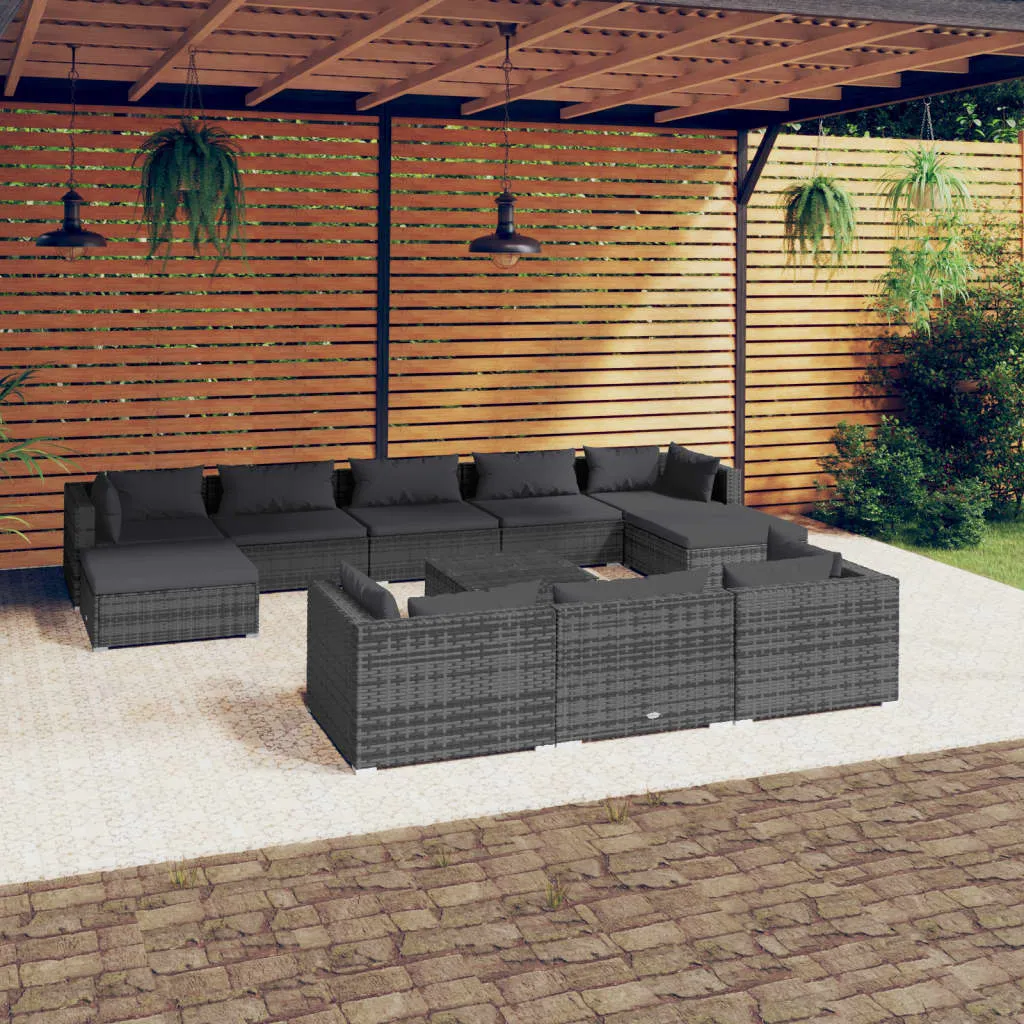 vidaXL Set Divani da Giardino 11 pz con Cuscini in Polyrattan Grigio