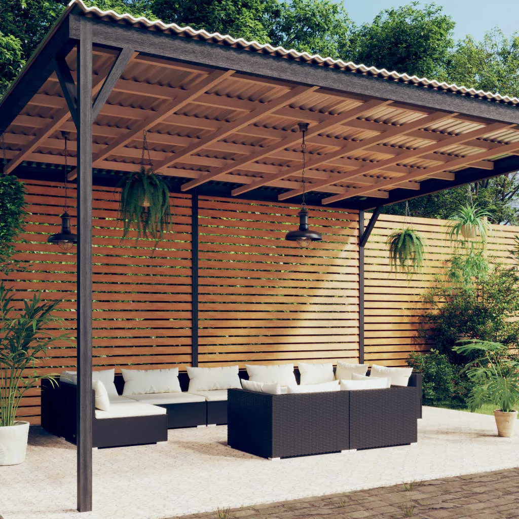 vidaXL Set Divani da Giardino 9 pz con Cuscini in Polyrattan Nero