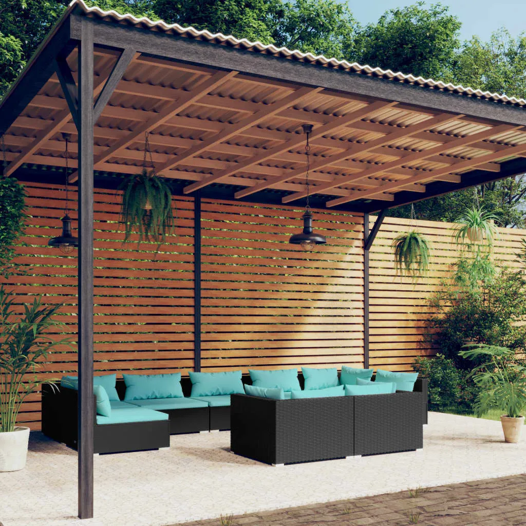 vidaXL Set Divani da Giardino 9 pz con Cuscini in Polyrattan Nero