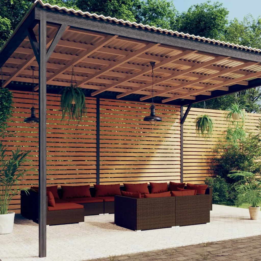 vidaXL Set Divani da Giardino 9 pz con Cuscini in Polyrattan Marrone