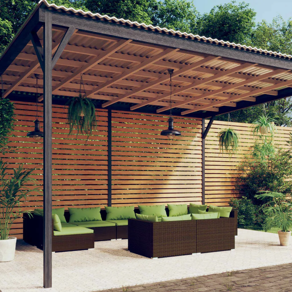 vidaXL Set Divani da Giardino 9 pz con Cuscini in Polyrattan Marrone