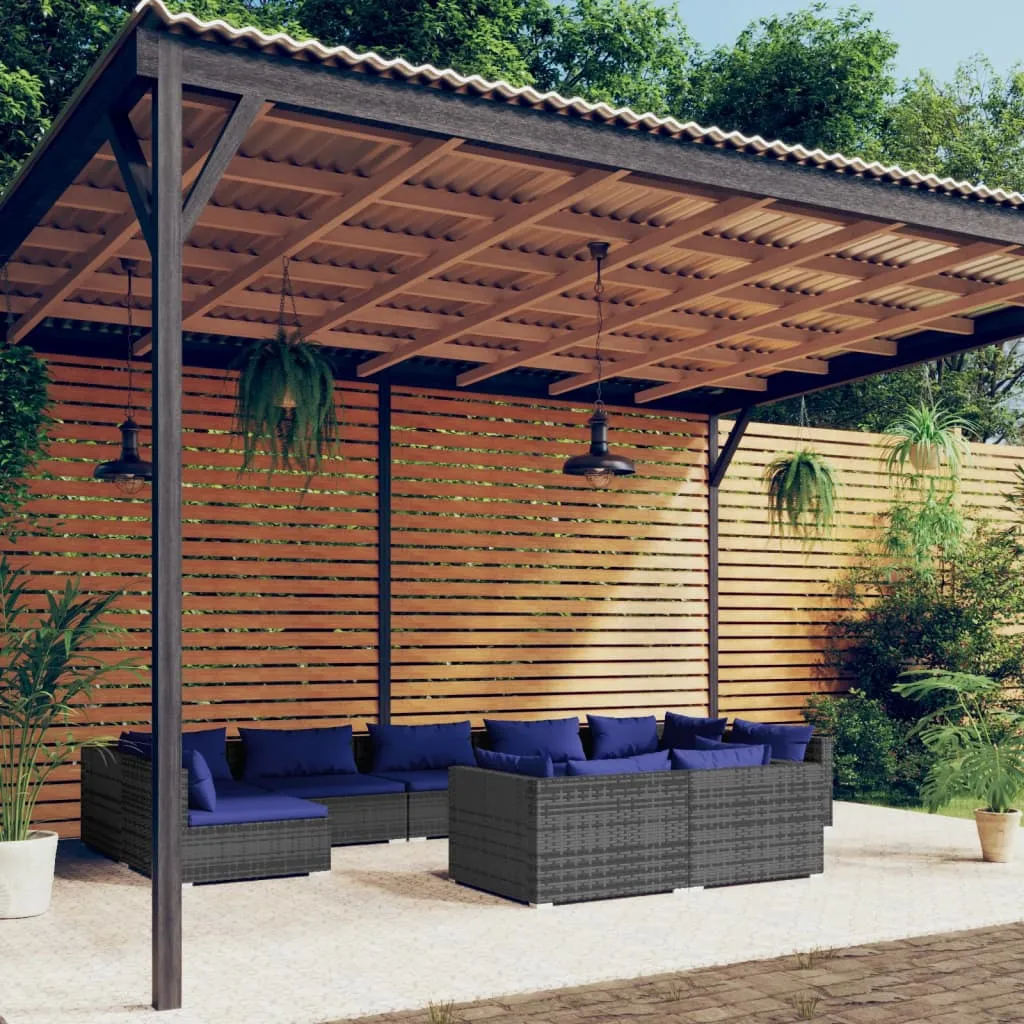 vidaXL Set Divani da Giardino 9 pz con Cuscini in Polyrattan Grigio