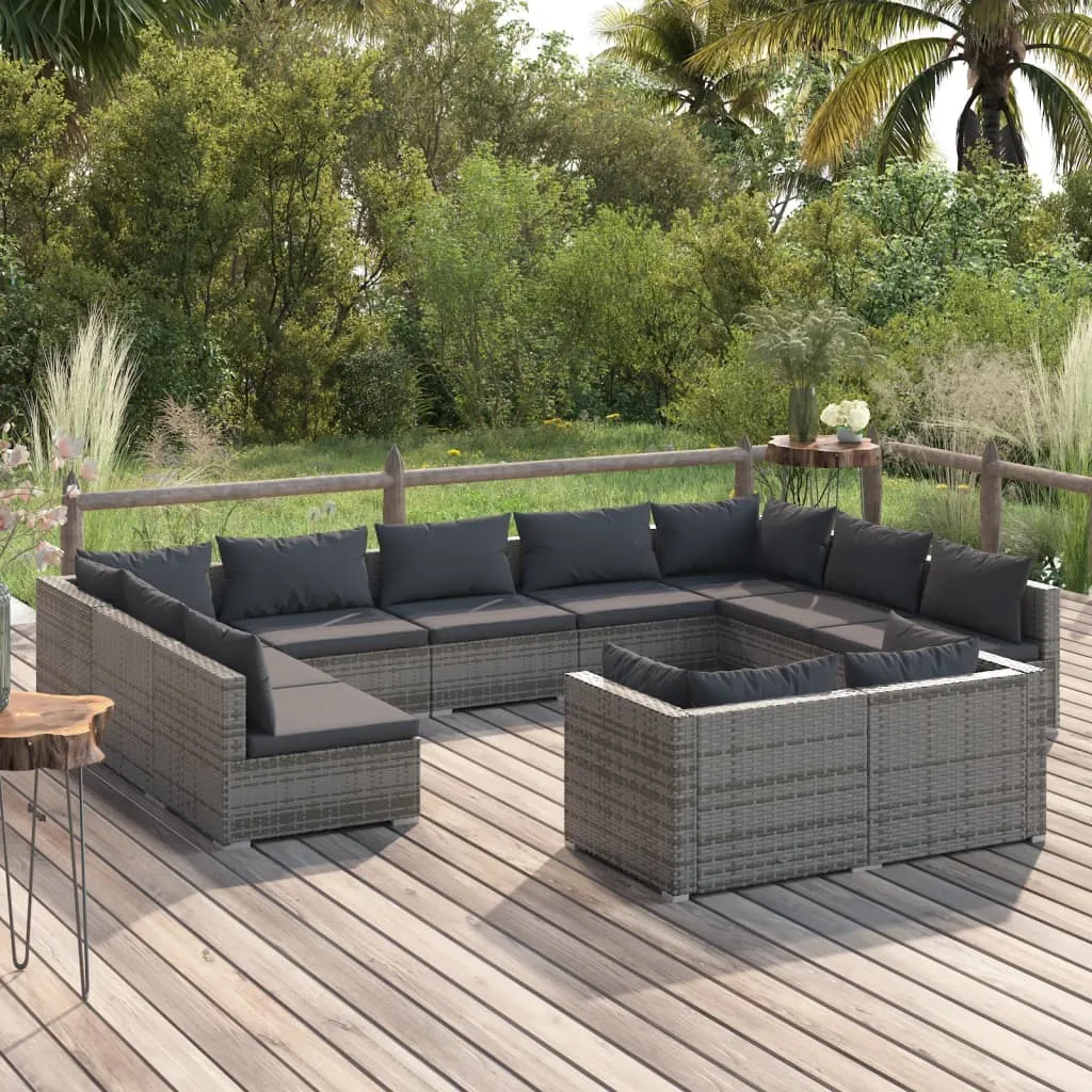 vidaXL Set Divani da Giardino 11 pz con Cuscini in Polyrattan Grigio