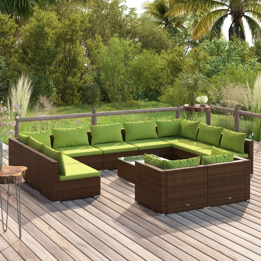 vidaXL Set Divani da Giardino 12 pz con Cuscini in Polyrattan Marrone