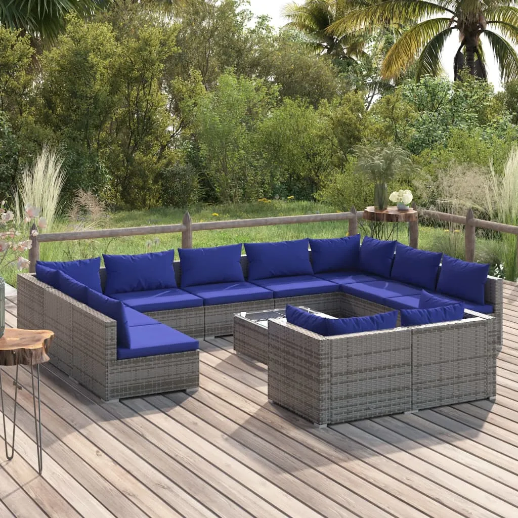 vidaXL Set Divani da Giardino 12 pz con Cuscini in Polyrattan Grigio