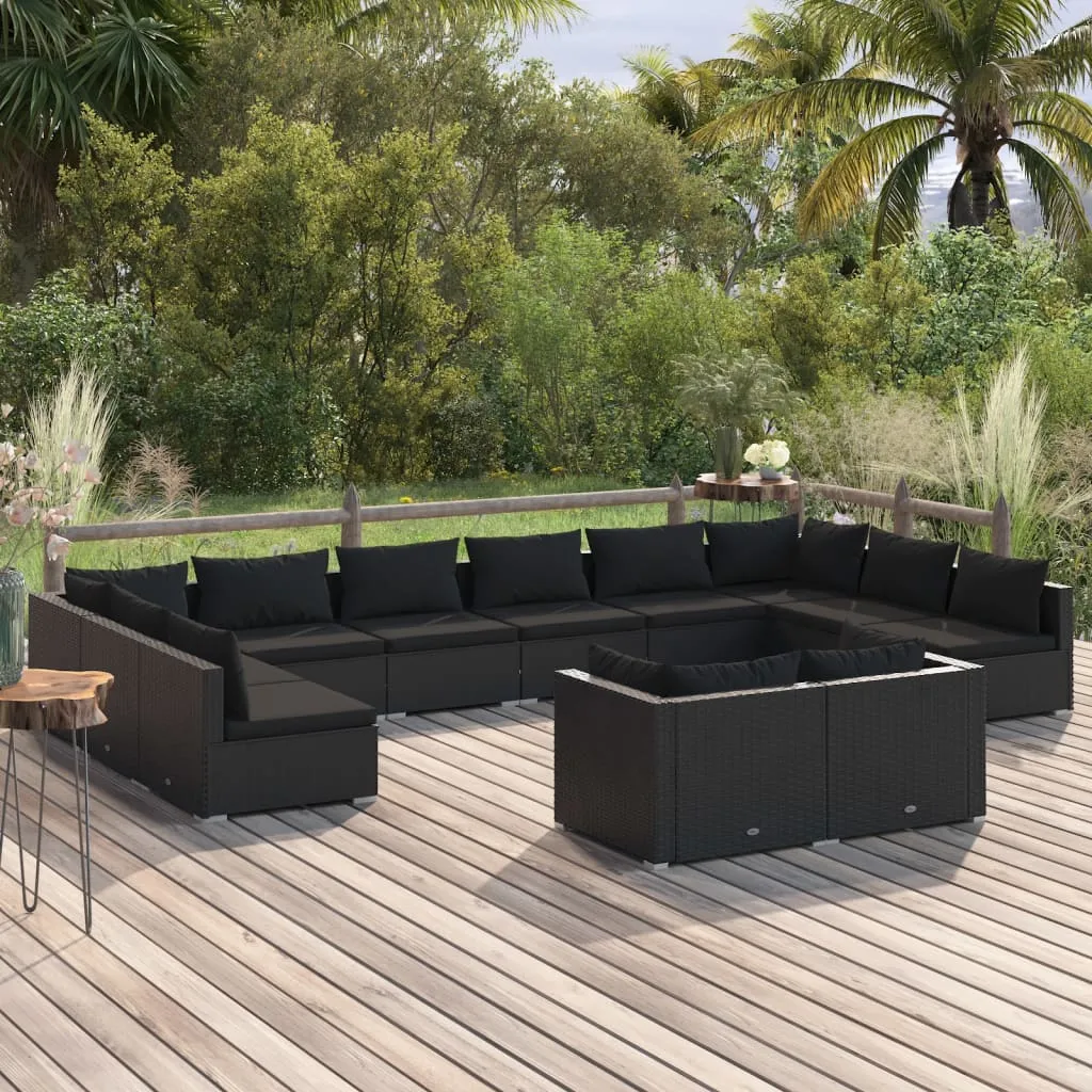 vidaXL Set Divani da Giardino 12 pz con Cuscini in Polyrattan Nero