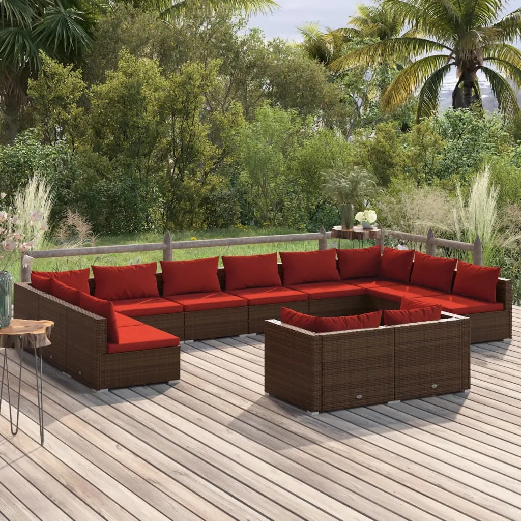 vidaXL Set Divani da Giardino 12 pz con Cuscini in Polyrattan Marrone