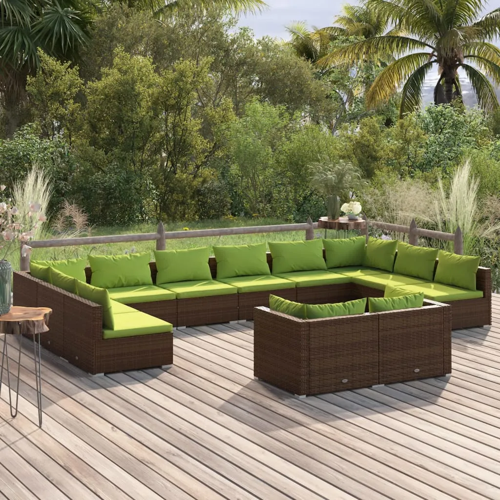 vidaXL Set Divani da Giardino 12 pz con Cuscini in Polyrattan Marrone