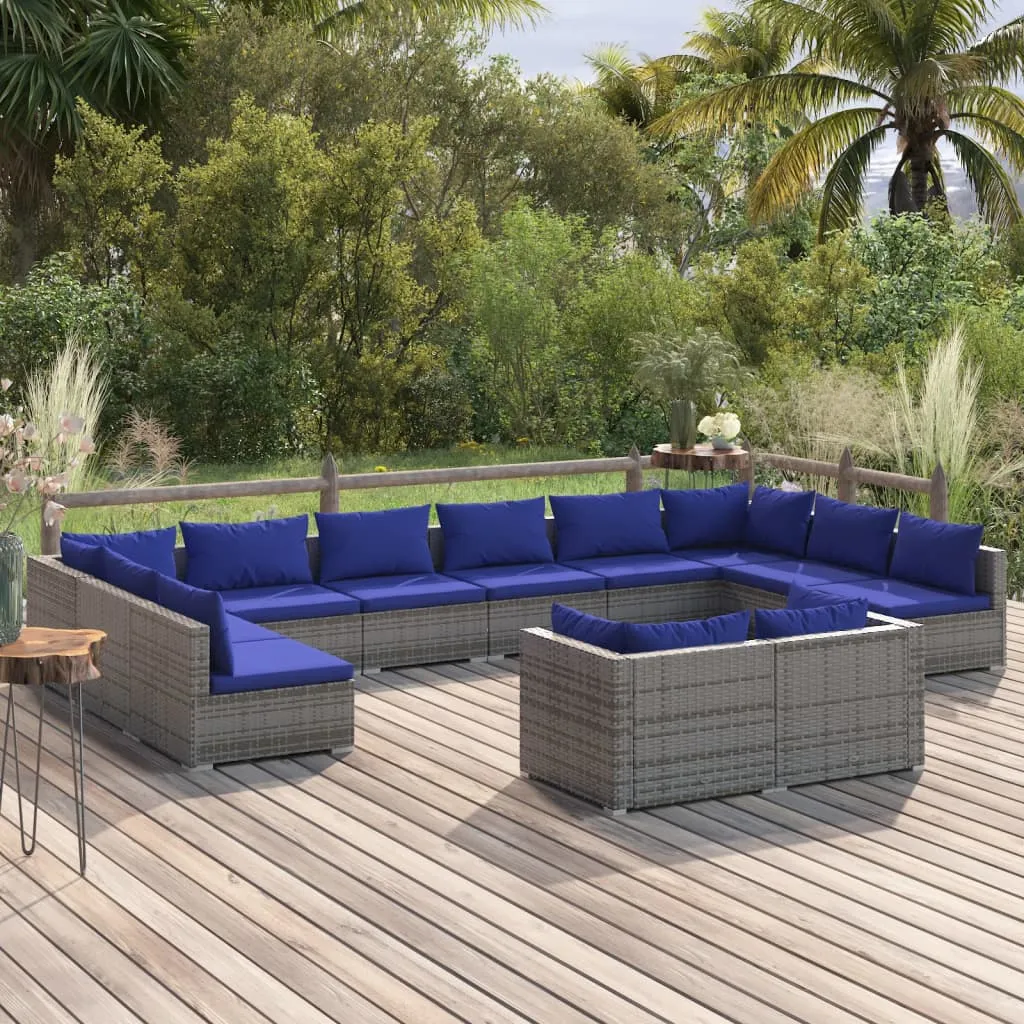 vidaXL Set Divani da Giardino 12 pz con Cuscini in Polyrattan Grigio