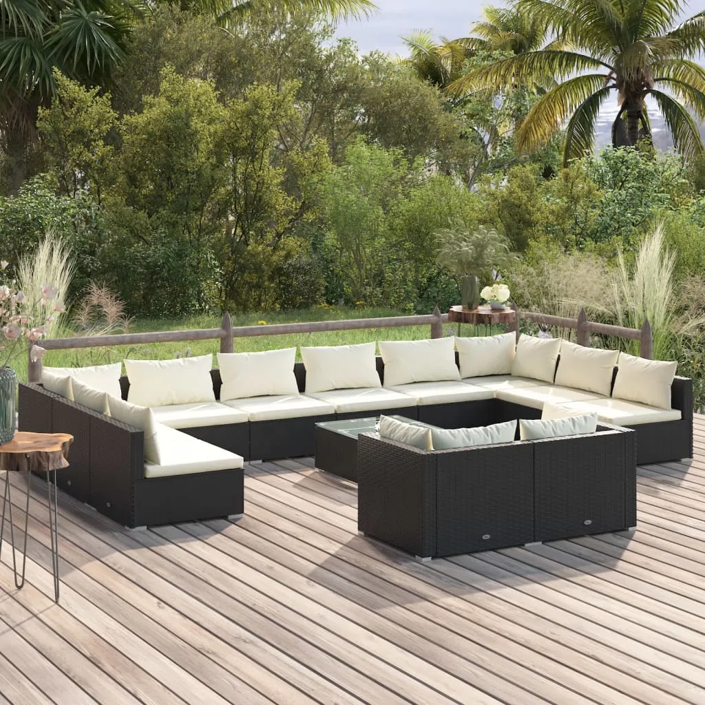 vidaXL Set Divani da Giardino 13 pz con Cuscini in Polyrattan Nero