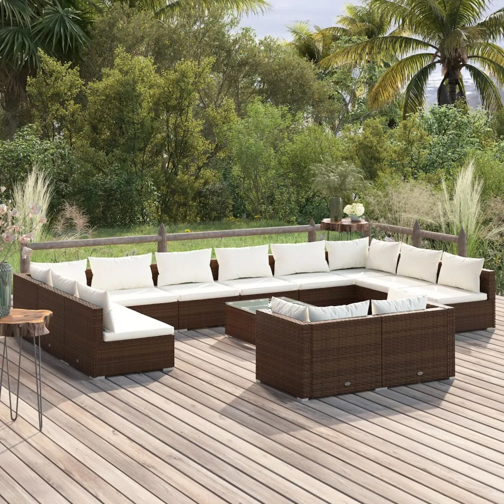 vidaXL Set Divani da Giardino 13 pz con Cuscini in Polyrattan Marrone