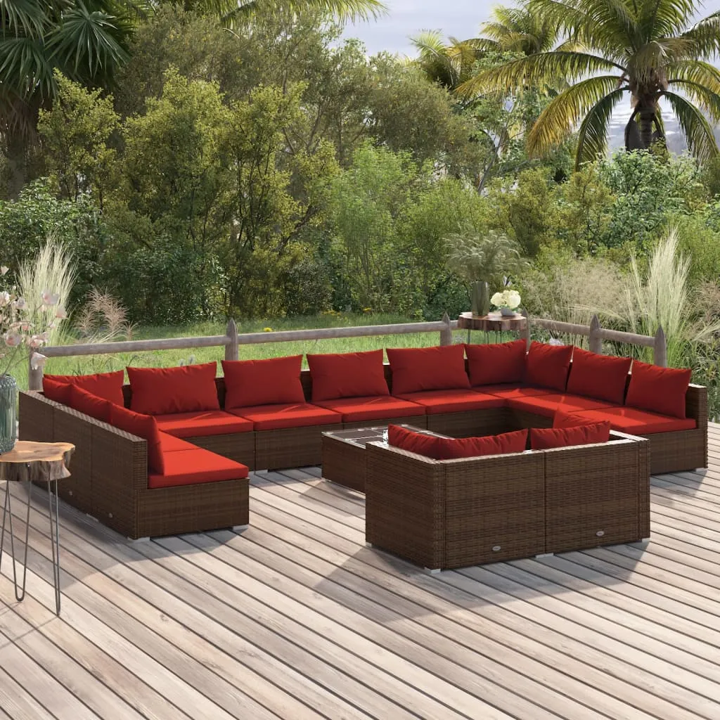 vidaXL Set Divani da Giardino 13 pz con Cuscini in Polyrattan Marrone